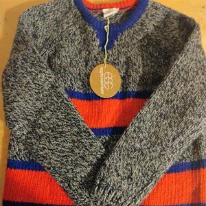 Boys’ Striped Knit Sweater Gray with Red & Blue Accents Size 5T